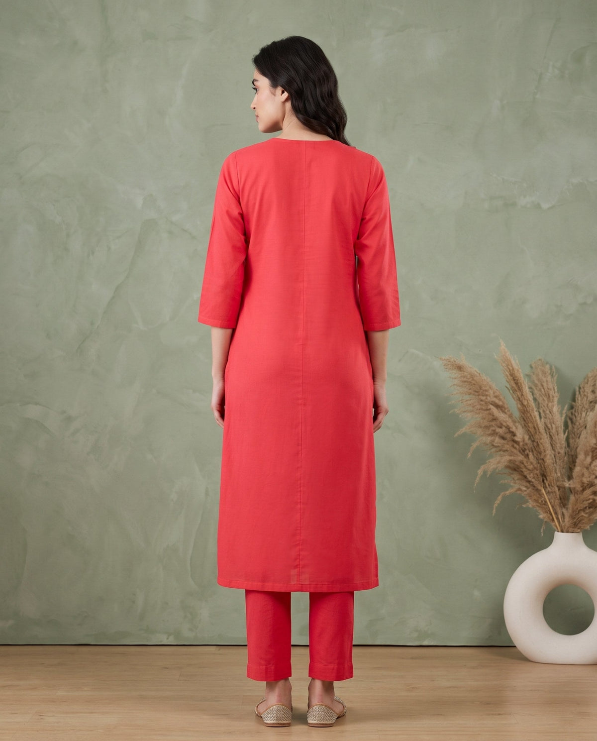 Embroidered Straight Kurta with Pants and Printed Dupatta-1