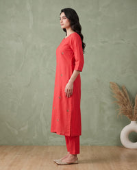 Embroidered Straight Kurta with Pants and Printed Dupatta-2
