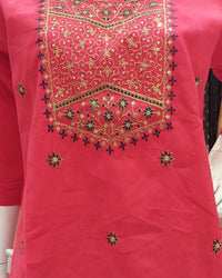 Embroidered Straight Kurta with Pants and Printed Dupatta-3