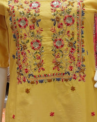 Hand-Embroidered Straight Kurta with Pants and Floral Printed Dupatta-3