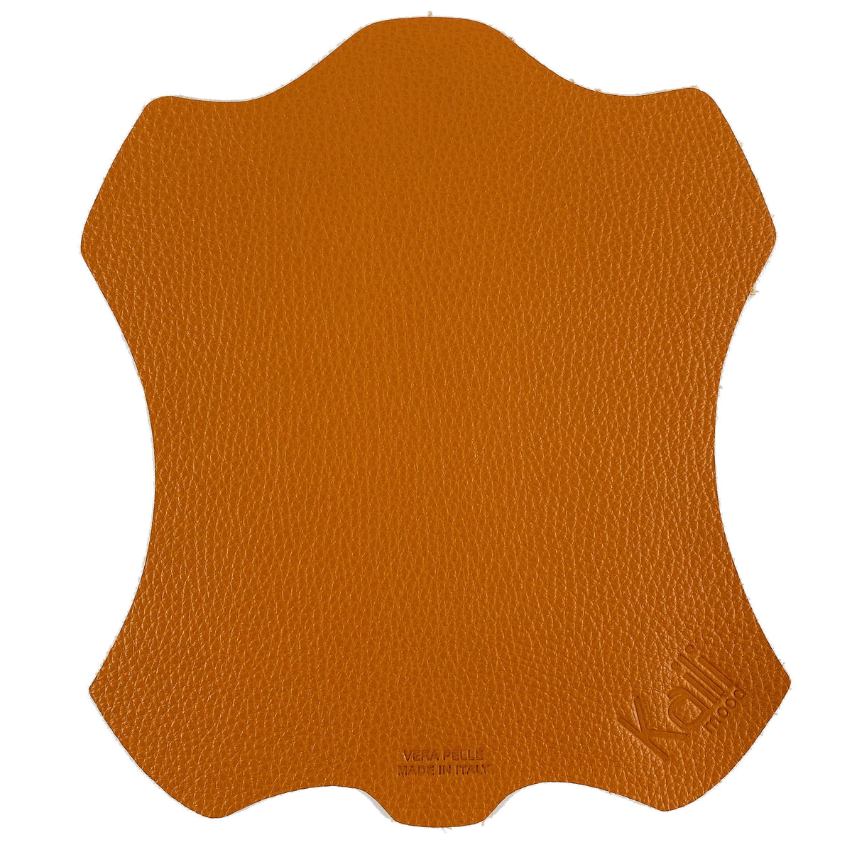 K0001LB | Mouse Pad Made in Italy Full Grain Genuine Leather, Dollar Grain - Orange Color - Size: 20 x 23 cm - Package: Tnt Tubular Bag