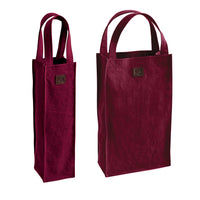 K0017XB | Canvas/ Genuine full-grain leather double bottle holder bag, ruffled. Bordeaux/Brownhead color. Capacity: 2 bottles. Dimensions: 22 x 37 x 10 cm. Packaging: Polybag