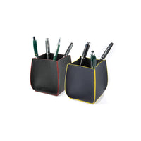 K0032DB | Desk Pen Holder made of genuine leather, full grain, dollar grain. Blue color with Yellow edges. Size: 8.5 x 8.5 x 12 cm. Packaging: gift box bottom/cover