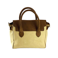 K0042ALCB | Canvas/Vera Leather Mini Hand Bag Made in Italy. Removable shoulder strap. Antique Brass metal snap hook attachments - Rope color - Dimensions: 24 x 20 x 12 cm.