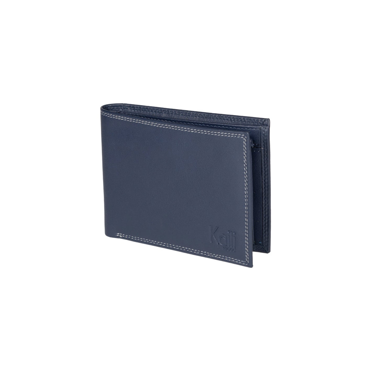 K10203DB | Men's wallet in genuine full-grain leather, with light grain. Blue color. Pocket p/coins. Size when closed: cm 12.5 x 9.3 x 1. Packaging: hard bottom/cover Gift Box