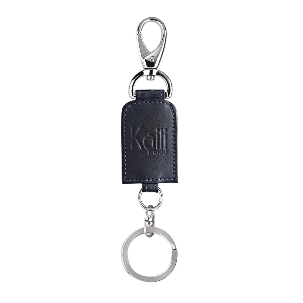 K10542FB | Smooth full-grain genuine leather keychain. Gray color. Polished nickel accessories. Total dimensions: 3 x 16 x 0.5 cm. Packaging: hard bottom/cover Gift Box