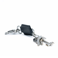 K10542FB | Smooth full-grain genuine leather keychain. Gray color. Polished nickel accessories. Total dimensions: 3 x 16 x 0.5 cm. Packaging: hard bottom/cover Gift Box