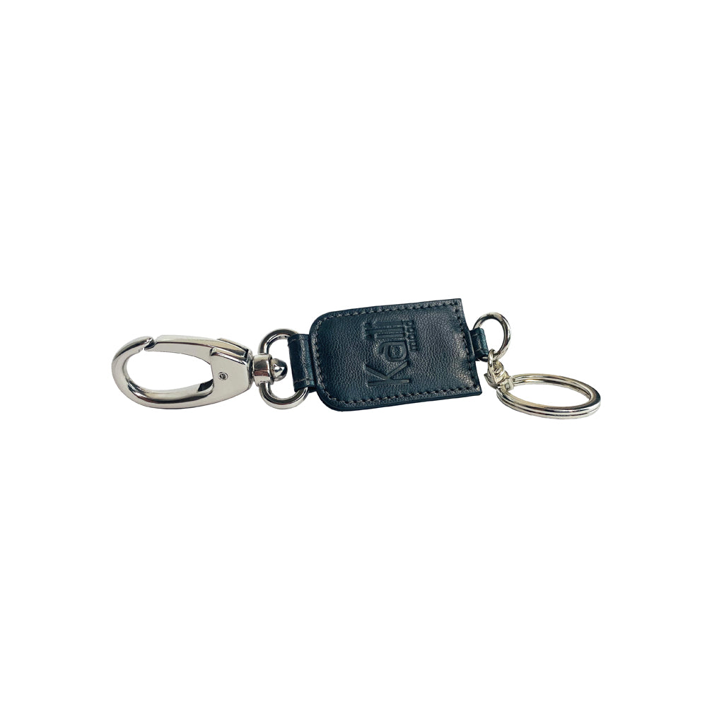 K10542FB | Smooth full-grain genuine leather keychain. Gray color. Polished nickel accessories. Total dimensions: 3 x 16 x 0.5 cm. Packaging: hard bottom/cover Gift Box