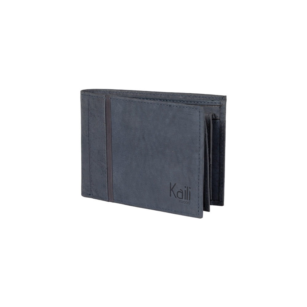K12204DF | Men's wallet in genuine full-grain leather, Naked. Blue color. RFID protection. Size when closed: 12.5 x 9.5 x 2 cm. Packaging: gift box bottom/cover