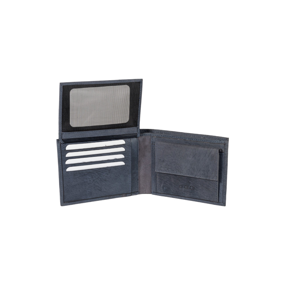 K12204DF | Men's wallet in genuine full-grain leather, Naked. Blue color. RFID protection. Size when closed: 12.5 x 9.5 x 2 cm. Packaging: gift box bottom/cover