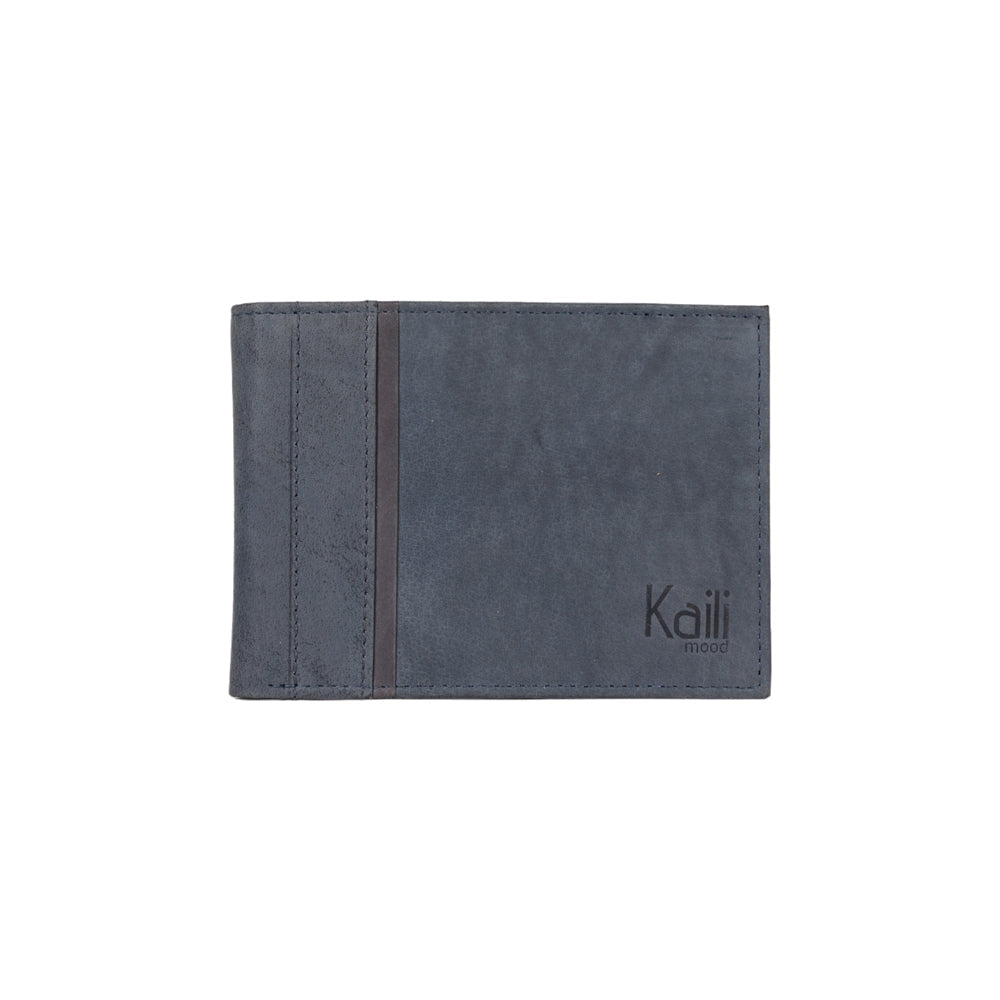 K12204DF | Men's wallet in genuine full-grain leather, Naked. Blue color. RFID protection. Size when closed: 12.5 x 9.5 x 2 cm. Packaging: gift box bottom/cover