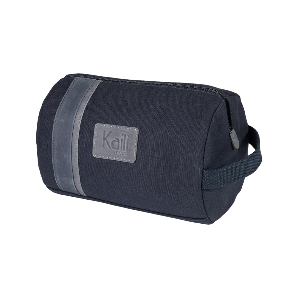 K2005DF | Beauty Case in Canvas 100% Cotton/Full Grain Leather, Naked. Blue color. Side handle. Zipper closure. Dimensions: 25 x 15 x 17 cm. Packaging: Tnt bag