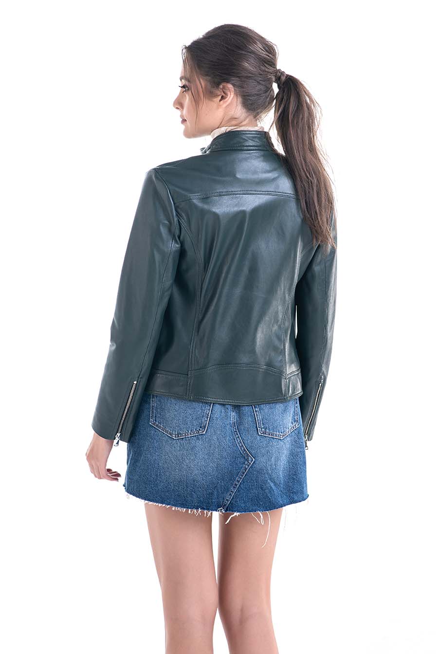 Olive genuine sheepskin shearling jacket by AA Vesa — view 2