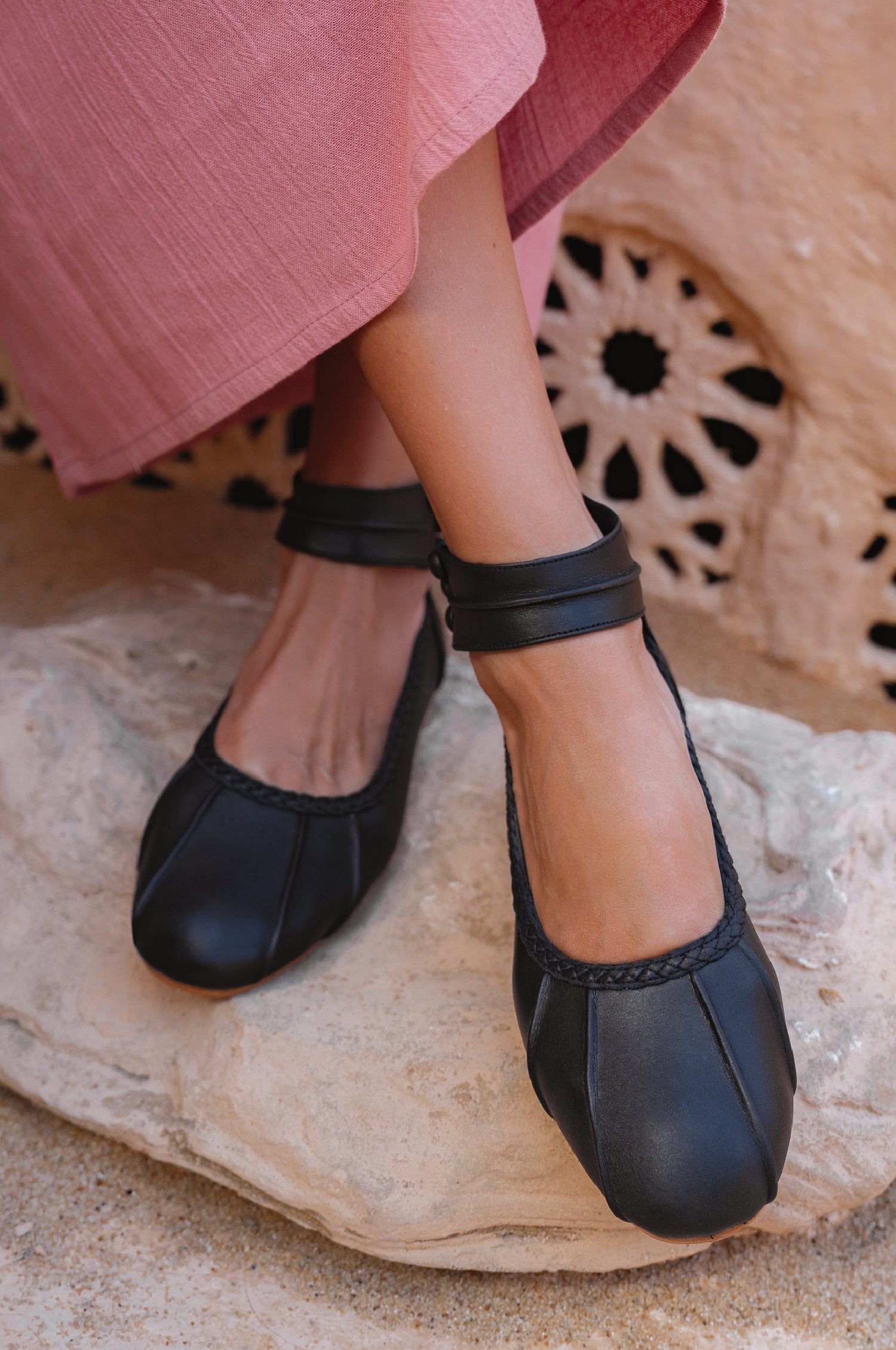 Muse Ankle Strap Leather Ballet Flats