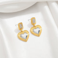 Light luxury fashion two tone earrings with a high-end feel, heart-shaped earrings with a heart shape, retro palace style peach heart earrings