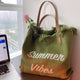 Large capacity canvas tote bag with embroidered letters, handbag for women, woven beach bag, shoulder bag