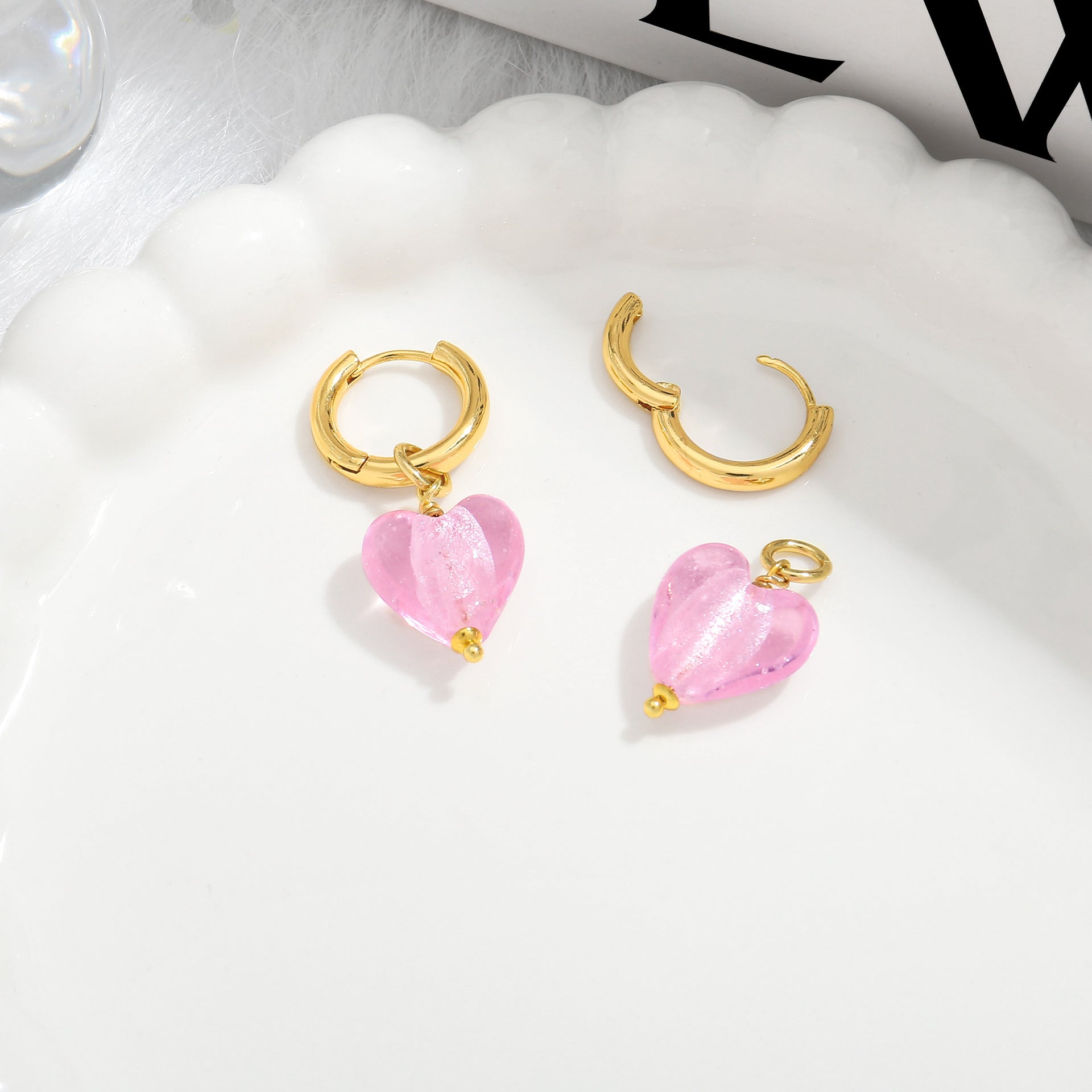 Pink Acrylic Earrings Made in Greece, European Mayol Jewelry Valentine's Day Love Earrings