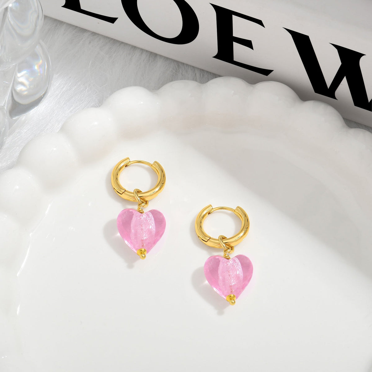 Pink Acrylic Earrings Made in Greece, European Mayol Jewelry Valentine's Day Love Earrings