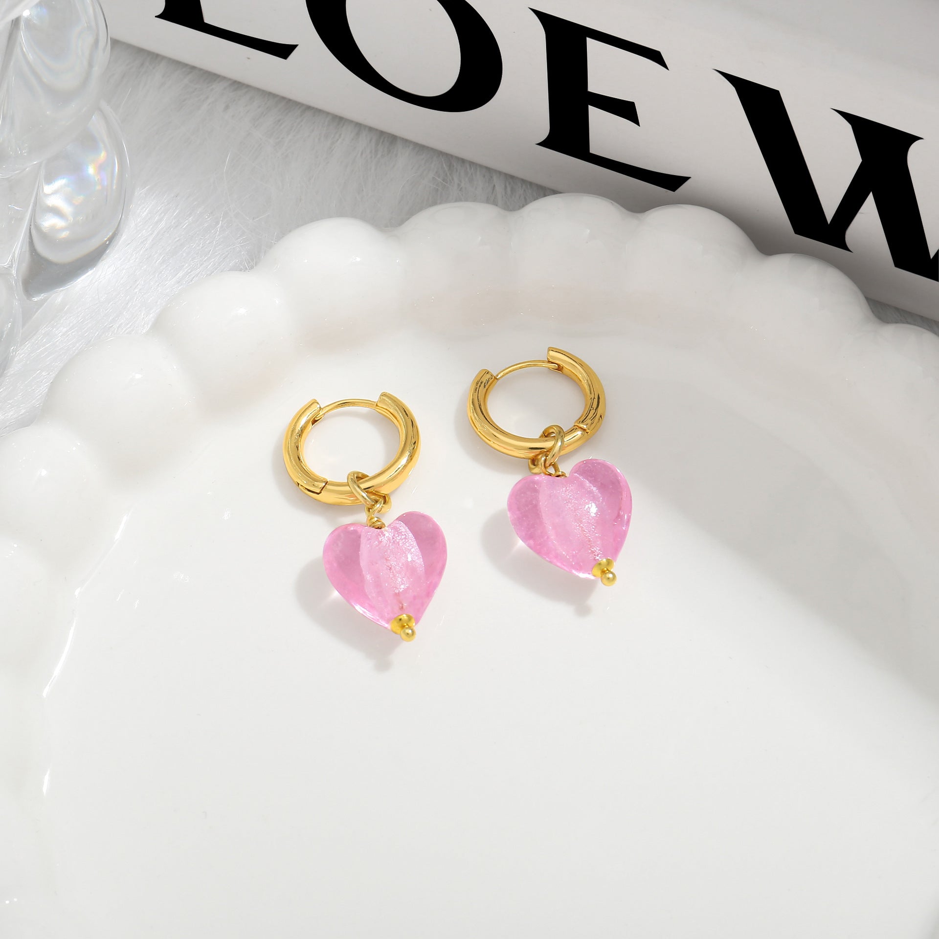 Pink Acrylic Earrings Made in Greece, European Mayol Jewelry Valentine's Day Love Earrings