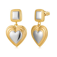Light luxury fashion two tone earrings with a high-end feel, heart-shaped earrings with a heart shape, retro palace style peach heart earrings
