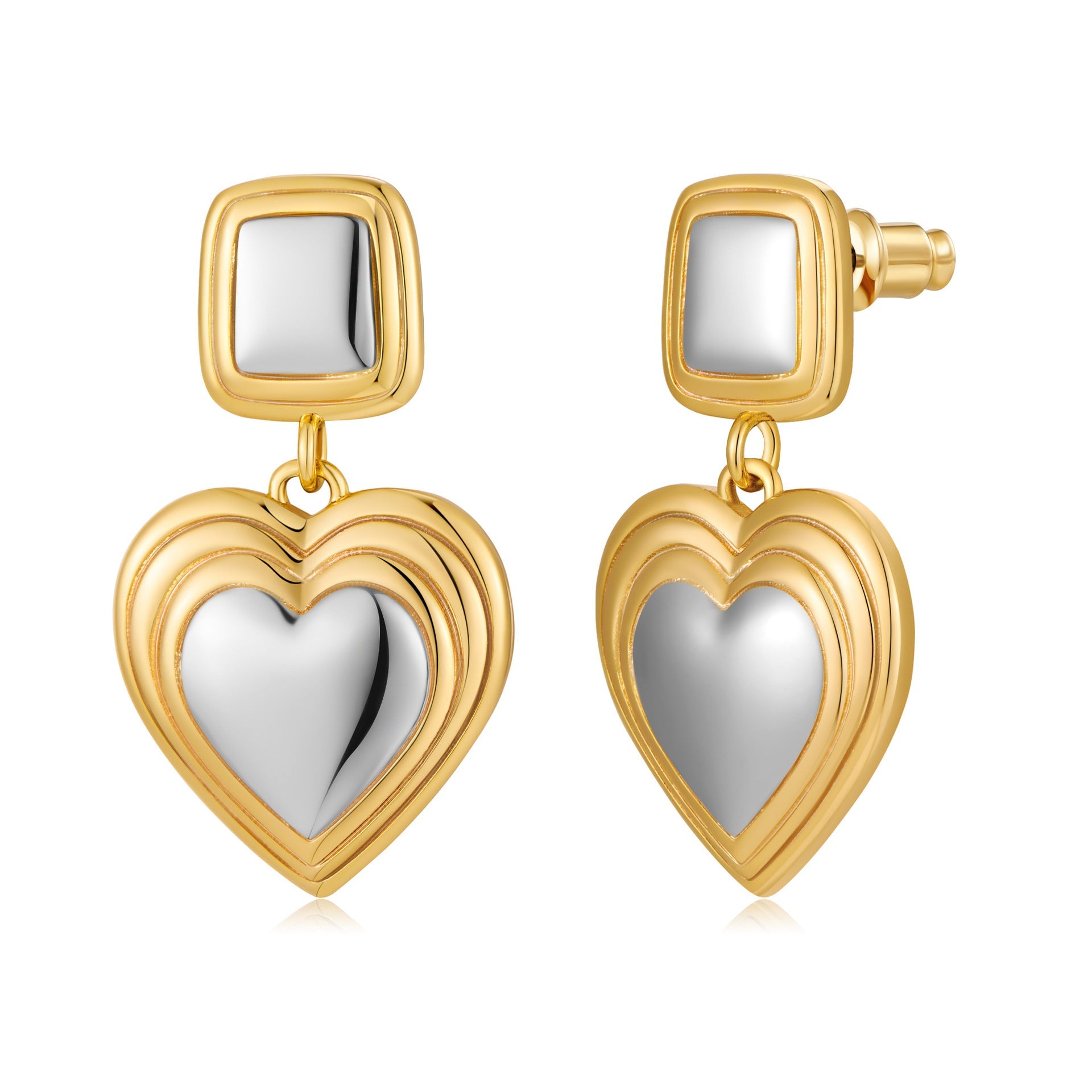 Light luxury fashion two tone earrings with a high-end feel, heart-shaped earrings with a heart shape, retro palace style peach heart earrings