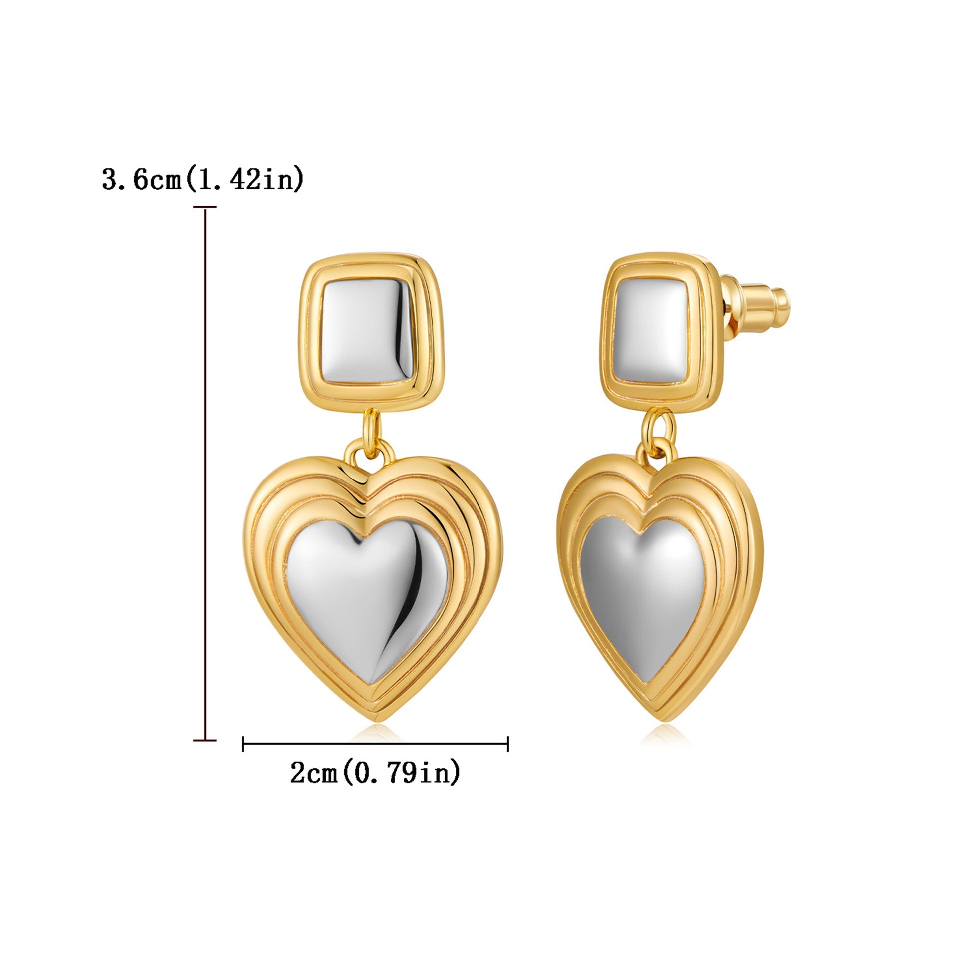 Light luxury fashion two tone earrings with a high-end feel, heart-shaped earrings with a heart shape, retro palace style peach heart earrings