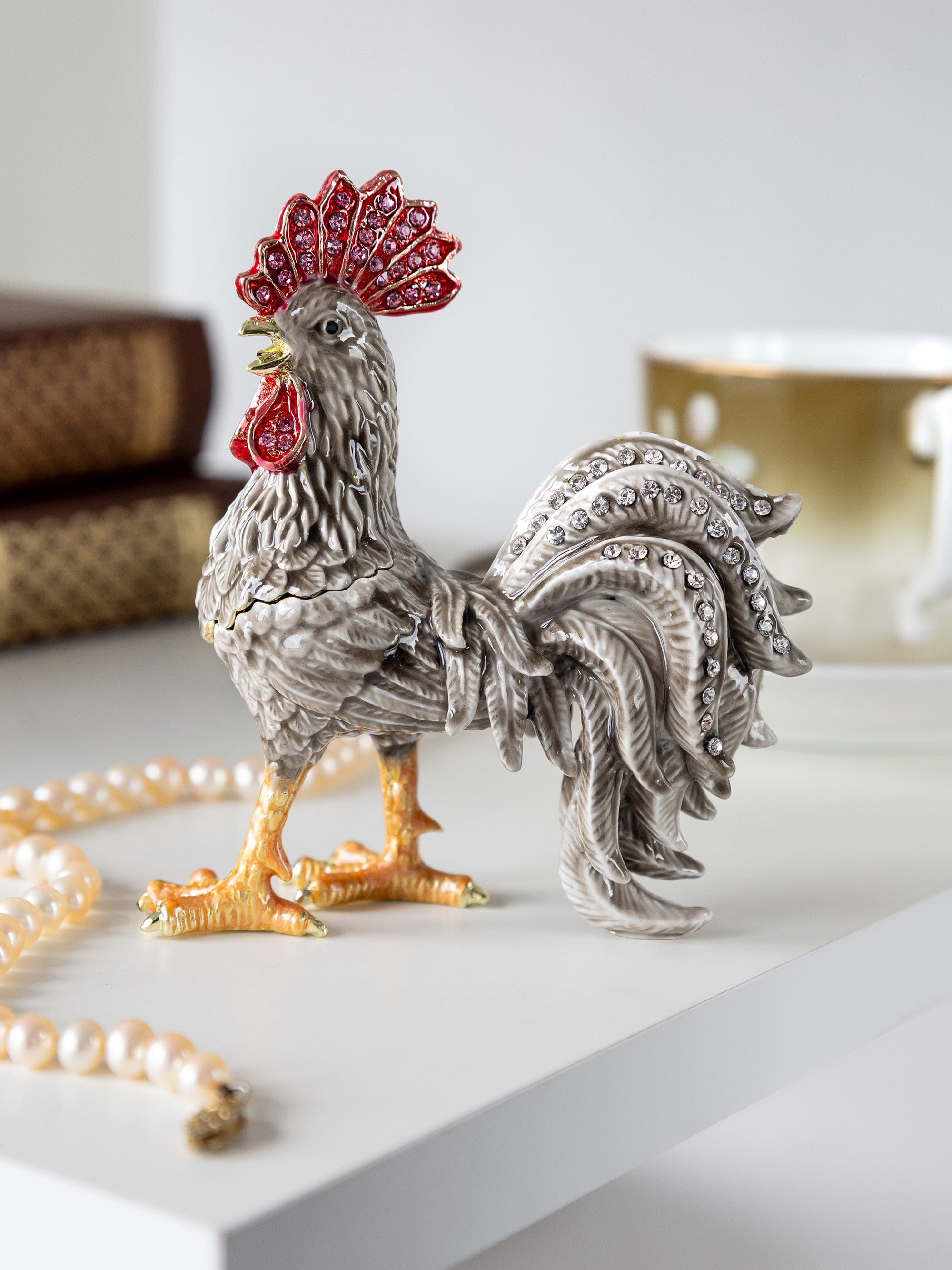 Gray Rooster Jewelry Trinket Box-4