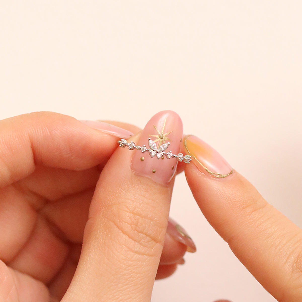 Cubic zirconia butterfly ring in polished silver finish — view 2
