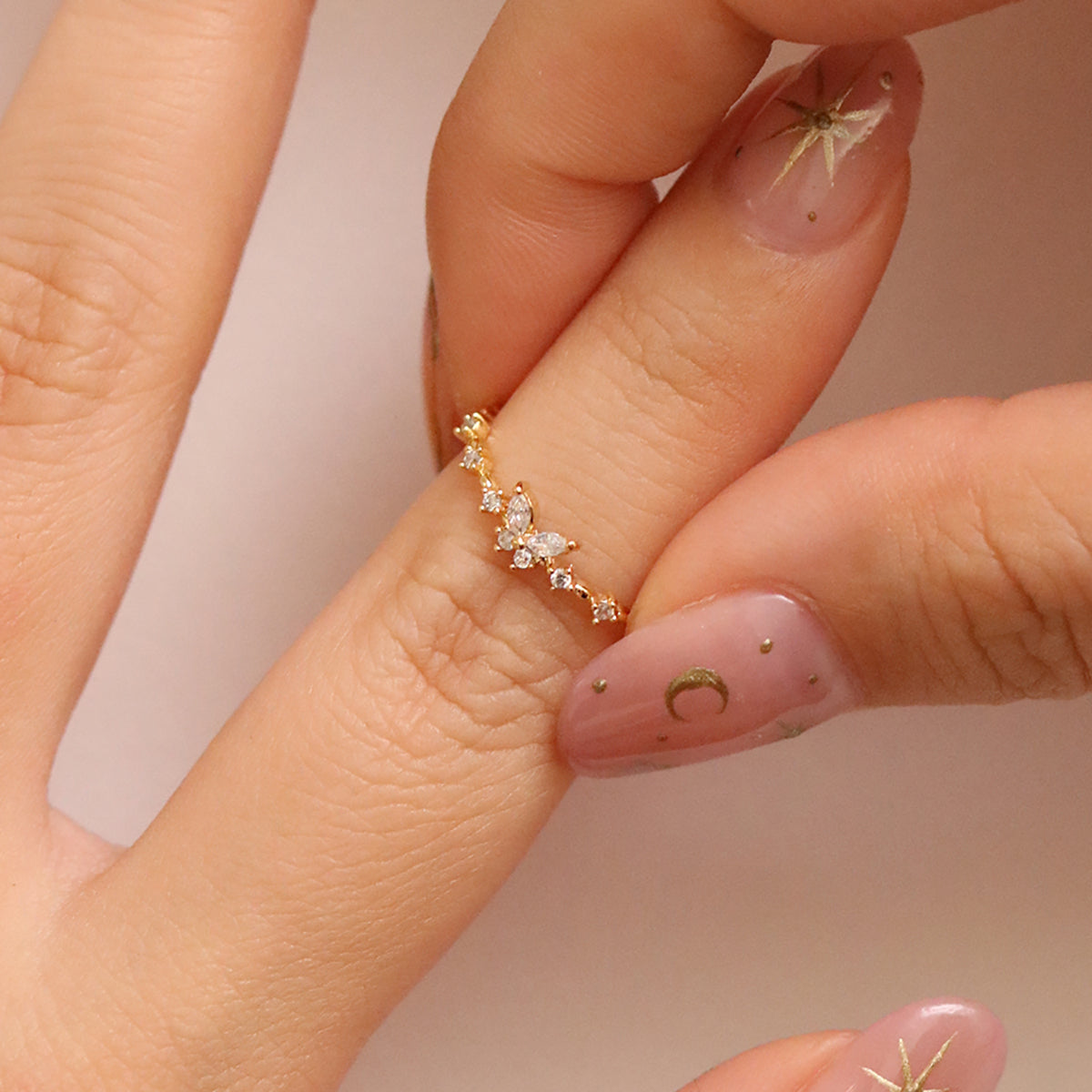 Cubic zirconia butterfly ring in polished silver finish