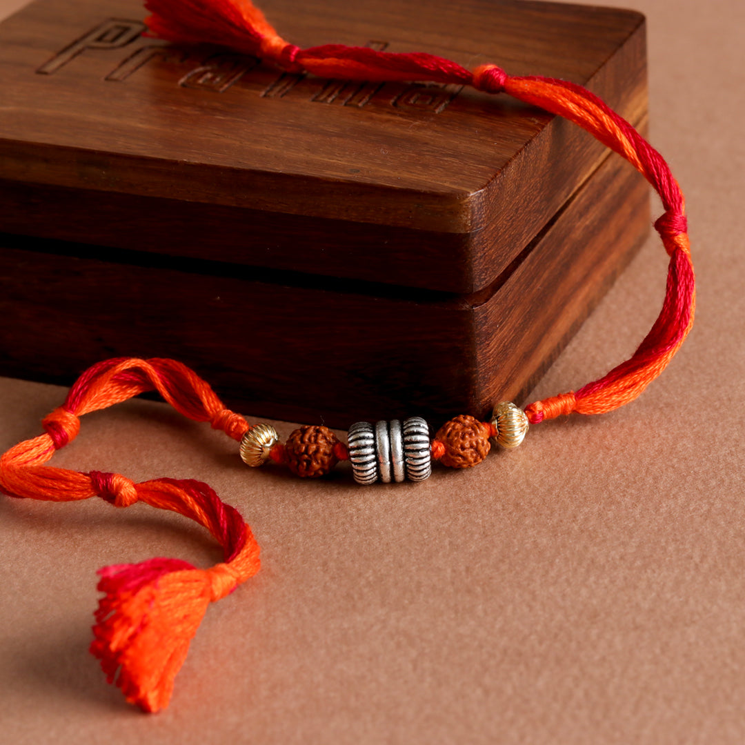 Rudraksh Silver Beads Rakhi-0