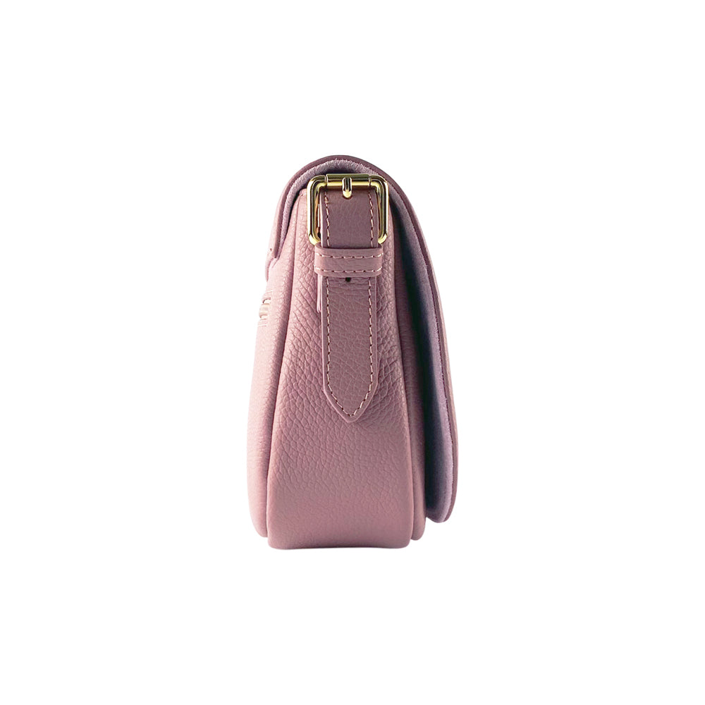 RB1002AZ | Borsa a Tracolla  in Vera Pelle Made in Italy con Tracolla removibile in pelle e attacchi con fibbie in metallo Oro Lucido - Colore Rosa Antico - Dimensioni: cm 26 x 20 x 10
