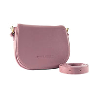 RB1002AZ | Made in Italy Genuine Leather Shoulder Bag with Removable Leather Shoulder Strap and Shiny Gold Metal Buckle Attachments - Antique Pink Color - Size: 26 x 20 x 10 cm.