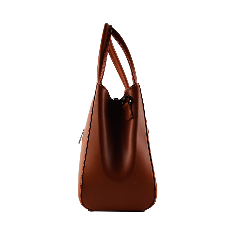RB1004AM | Genuine Leather Hand Bag Made in Italy with Removable Shoulder Strap and Gunmetal Metal Carabiner Attachments - Paprika Color - Size: 33 x 25 x 15 cm + Handles 13 cm