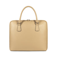 RB1019AQ | Made in Italy Genuine Leather Unisex Business Briefcase with removable shoulder strap. Polished Nickel metal snap hook attachments - Taupe color - Dimensions: cm 37 x 29 x 6.5