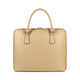 RB1019AQ | Made in Italy Genuine Leather Unisex Business Briefcase with removable shoulder strap. Polished Nickel metal snap hook attachments - Taupe color - Dimensions: cm 37 x 29 x 6.5