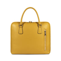 RB1019AR | Made in Italy Genuine Leather Unisex Business Briefcase with removable shoulder strap. Shiny Nickel metal snap hook attachments - Mustard color - Dimensions: cm 37 x 29 x 6.5