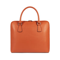 RB1019L | Made in Italy Genuine Leather Unisex Business Briefcase with removable shoulder strap. Polished Nickel metal snap hook attachments - Orange color - Dimensions: 37 x 29 x 6.5 cm.