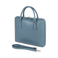 RB1019P | Made in Italy Genuine Leather Unisex Business Briefcase with removable shoulder strap. Shiny Nickel metal snap hook attachments - Avio color - Dimensions: cm 37 x 29 x 6.5