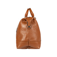 RB1029S | Made in Italy Genuine Leather Travel Duffle Bag with Adjustable and Removable Shoulder Strap. Zipper Closure and Shiny Nickel Metal Accessories - Cognac Color - Dimensions: cm 57 x 26 x 24