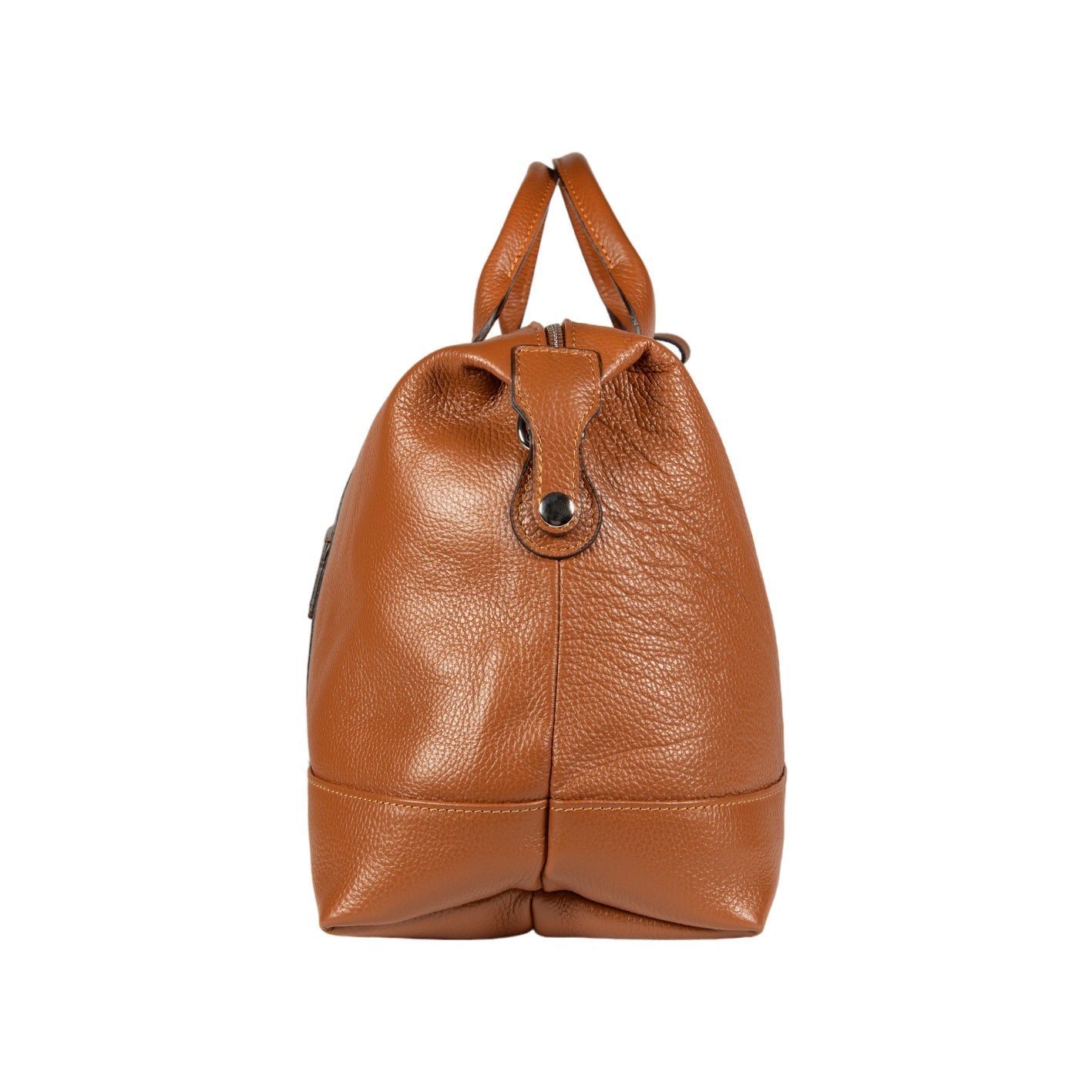 RB1029S | Made in Italy Genuine Leather Travel Duffle Bag with Adjustable and Removable Shoulder Strap. Zipper Closure and Shiny Nickel Metal Accessories - Cognac Color - Dimensions: cm 57 x 26 x 24