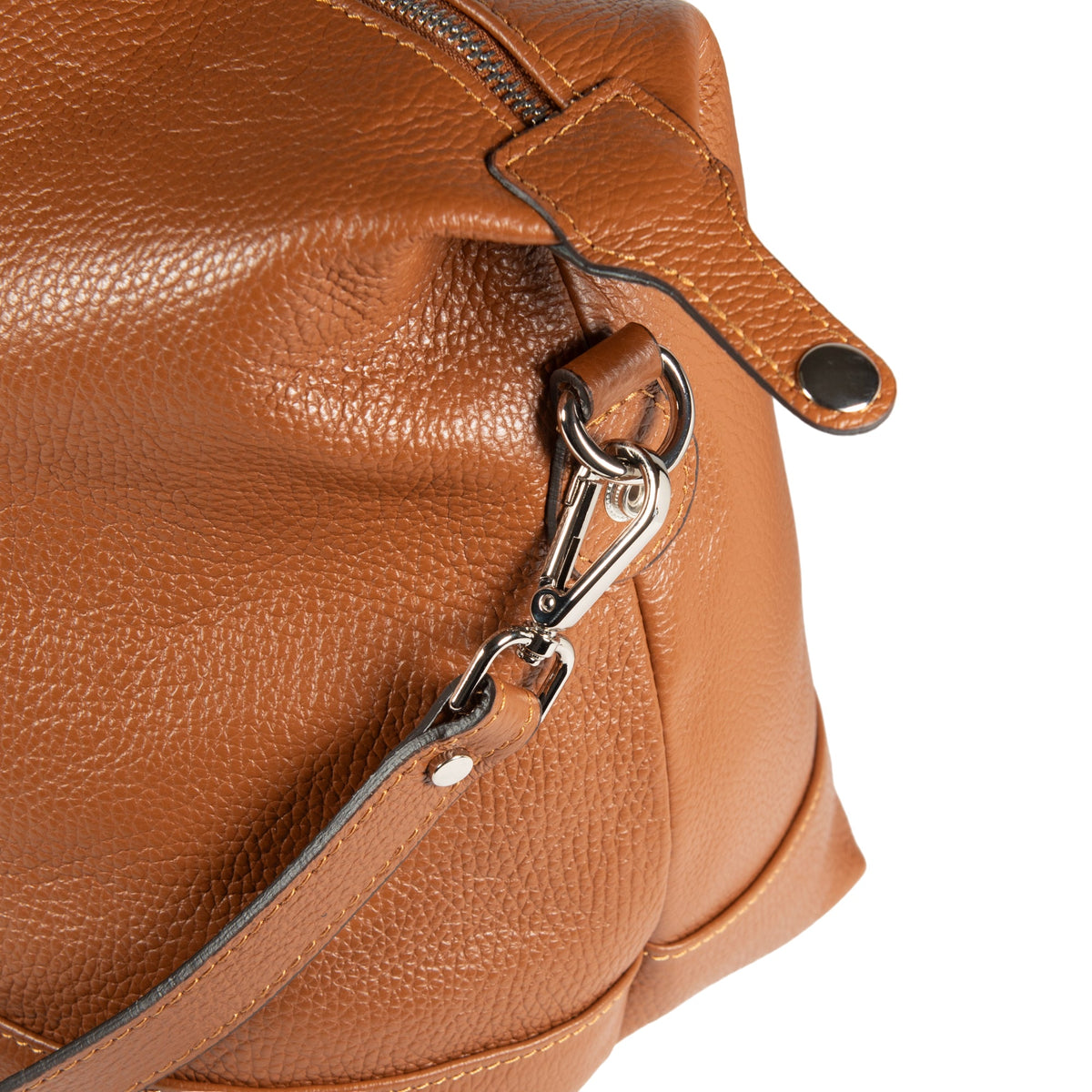 RB1029S | Made in Italy Genuine Leather Travel Duffle Bag with Adjustable and Removable Shoulder Strap. Zipper Closure and Shiny Nickel Metal Accessories - Cognac Color - Dimensions: cm 57 x 26 x 24