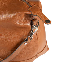 RB1029S | Made in Italy Genuine Leather Travel Duffle Bag with Adjustable and Removable Shoulder Strap. Zipper Closure and Shiny Nickel Metal Accessories - Cognac Color - Dimensions: cm 57 x 26 x 24