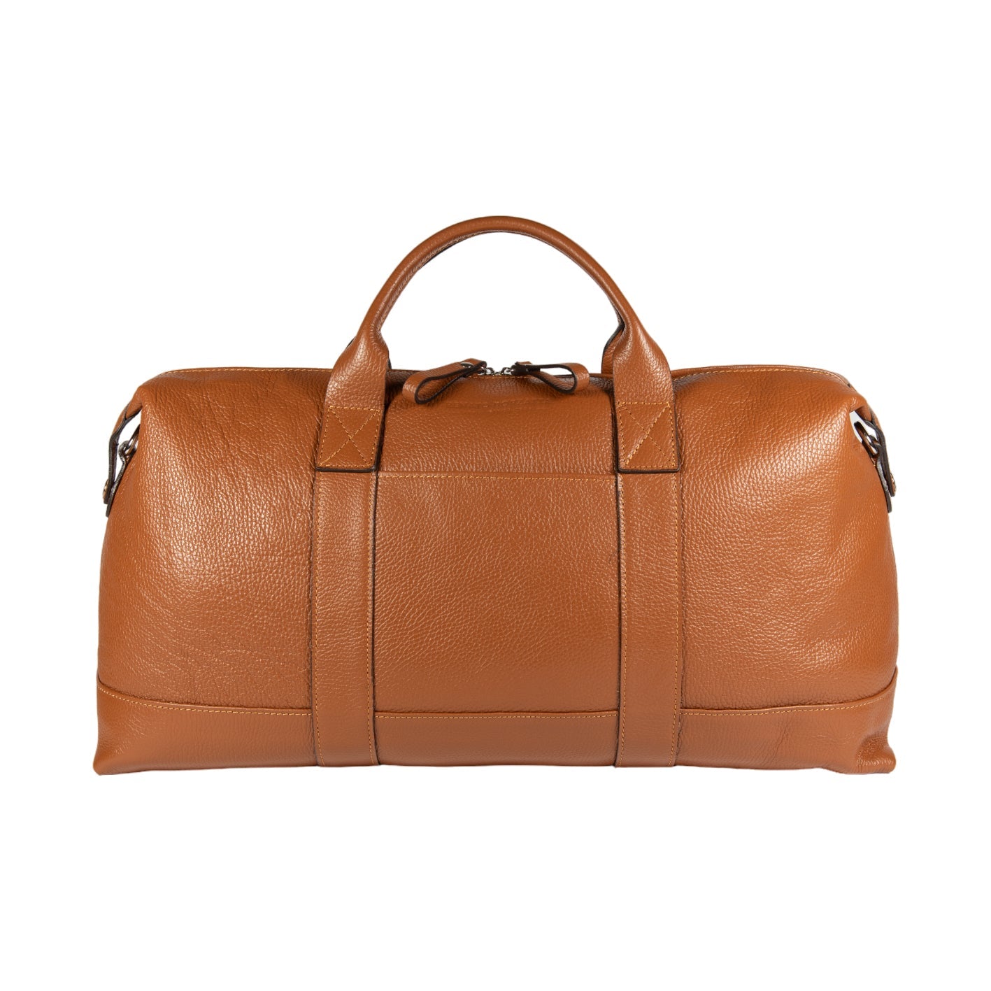 RB1029S | Made in Italy Genuine Leather Travel Duffle Bag with Adjustable and Removable Shoulder Strap. Zipper Closure and Shiny Nickel Metal Accessories - Cognac Color - Dimensions: cm 57 x 26 x 24