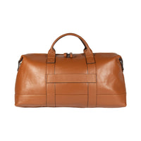 RB1029S | Made in Italy Genuine Leather Travel Duffle Bag with Adjustable and Removable Shoulder Strap. Zipper Closure and Shiny Nickel Metal Accessories - Cognac Color - Dimensions: cm 57 x 26 x 24