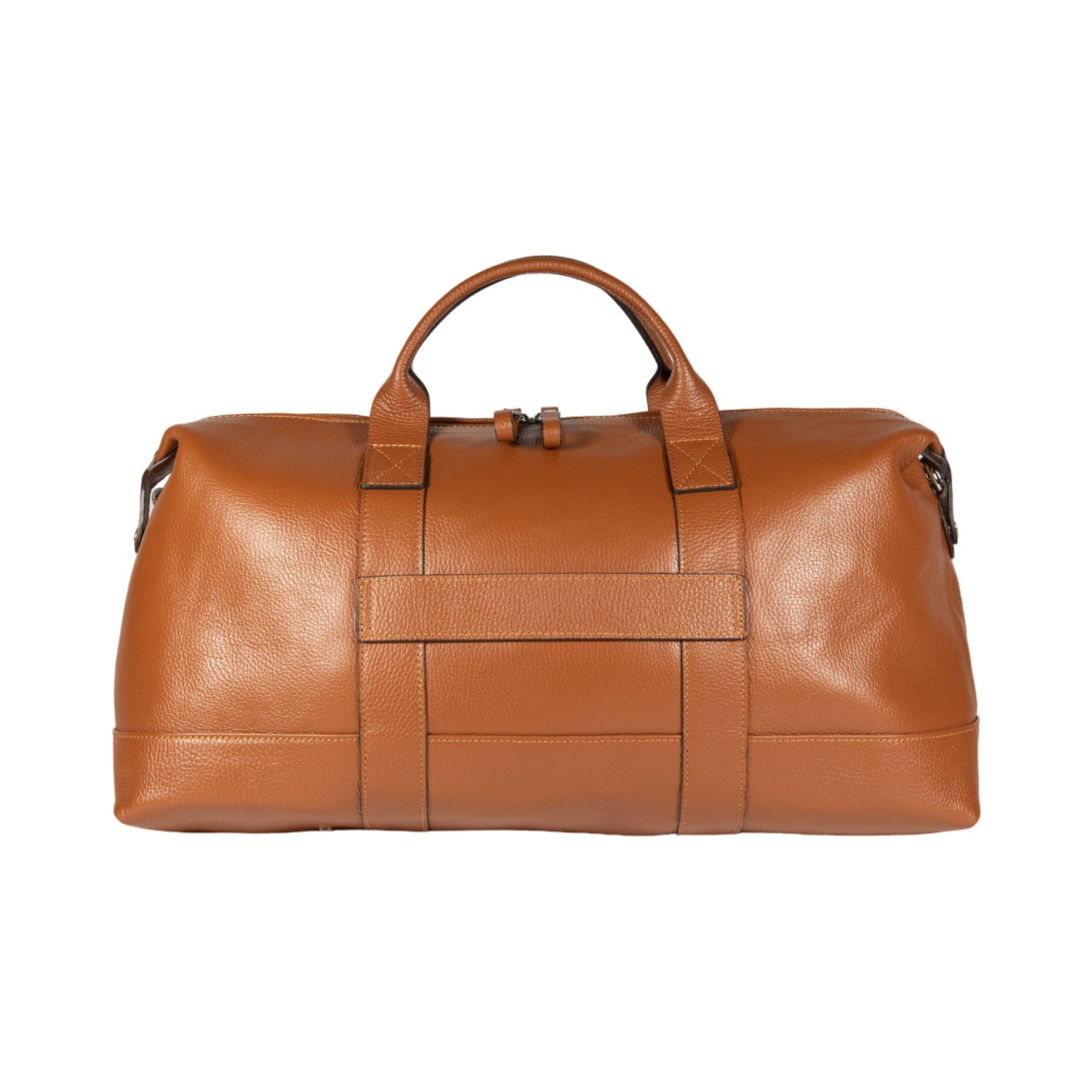 RB1029S | Made in Italy Genuine Leather Travel Duffle Bag with Adjustable and Removable Shoulder Strap. Zipper Closure and Shiny Nickel Metal Accessories - Cognac Color - Dimensions: cm 57 x 26 x 24