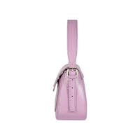 RB1030CI | EMMA Women's Shoulder Bag with flap in Genuine Leather Made in Italy. Shiny Silver metal hardware - Lilac color - Dimensions: cm 24 x 18 x 9 + 14.5 (Handle light)