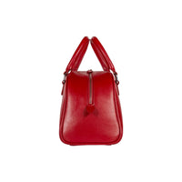 RB1034V | VIRGINIA Women's Bowling Bag in Genuine Saffiano Leather Made in Italy. Polished Silver Metal Hardware. Color: Red. Dimensions: 35 x 19 x 14.5 + 12 cm (handle drop)