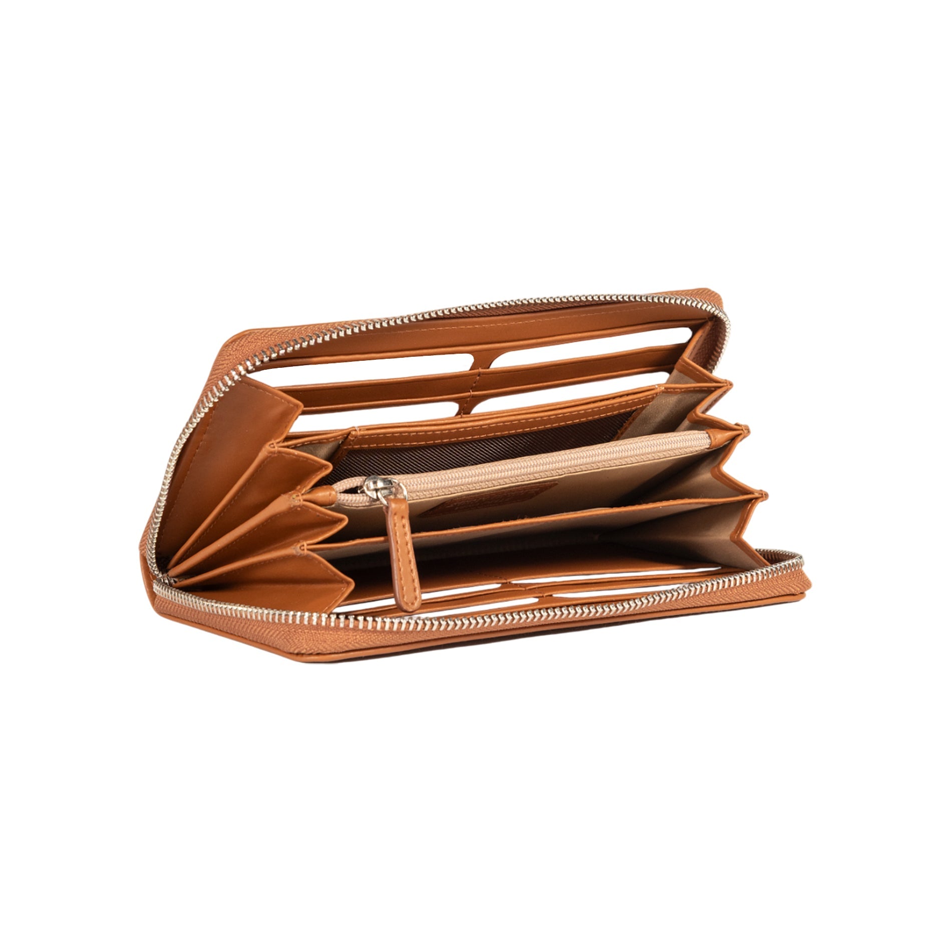 RB1084SS | Women's zippered wallet made in Italy in smooth, matte genuine leather. Cognac color. Dimensions: 20 x 10 x 2.5 cm