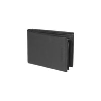 RB12004A | Men's folded wallet in genuine full-grain leather, with light grain. Black color. RFID protection. Size when closed: 12.5 x 9.5 x 2 cm. Packaging: gift box bottom/cover