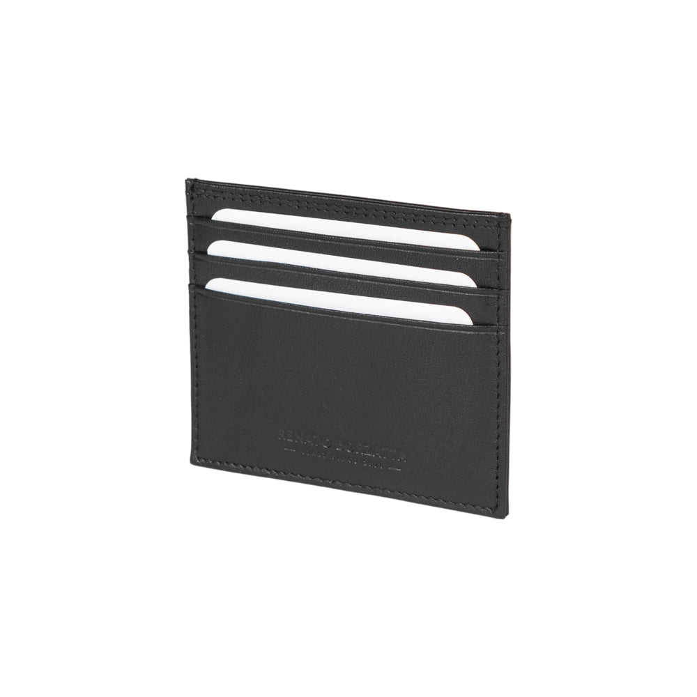 RB12016A | Credit Card Holder in genuine full-grain leather, with light grain. Black color. RFID protection. Size: 10 x 8 x 0.5 cm. Packaging: gift box bottom/cover
